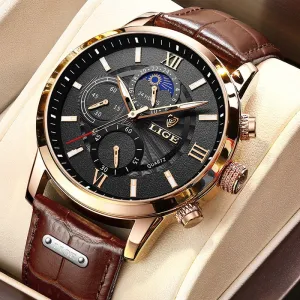 -Lige Genuine Leather Waterproof Tourbillon Mechanical Watch For Men