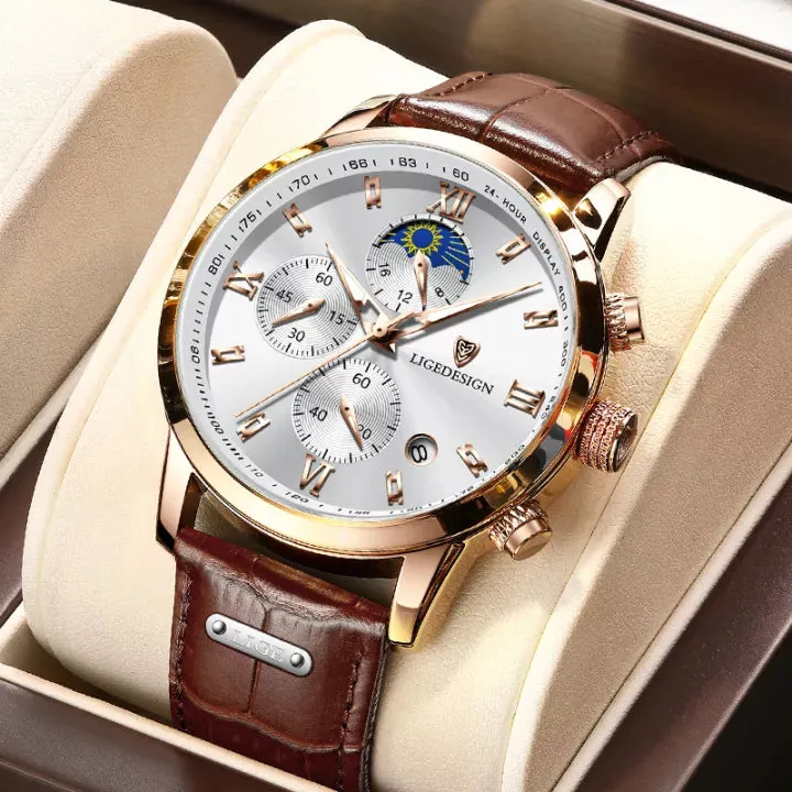 -Lige Genuine Leather Waterproof Tourbillon Mechanical Watch For Men