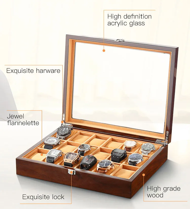 18PCS LUXURY WOOD FINISH WATCH COLLECTOR BOX (K)