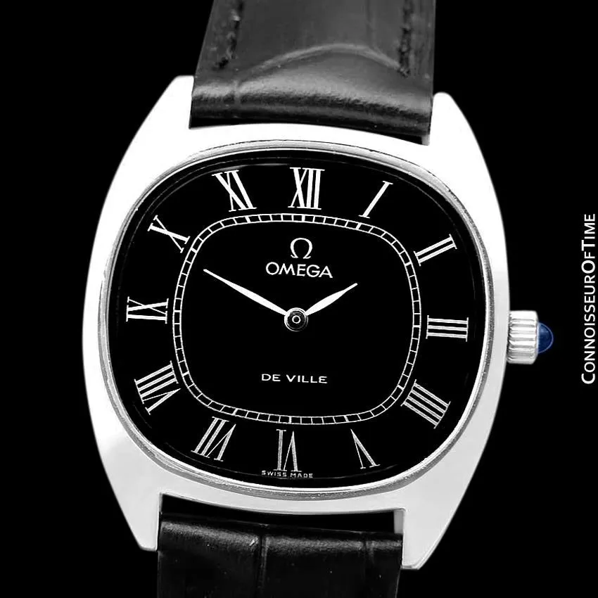 1976 Omega De Ville Vintage Mens Midsize Retro Ultra Thin TV Watch - Stainless Steel
