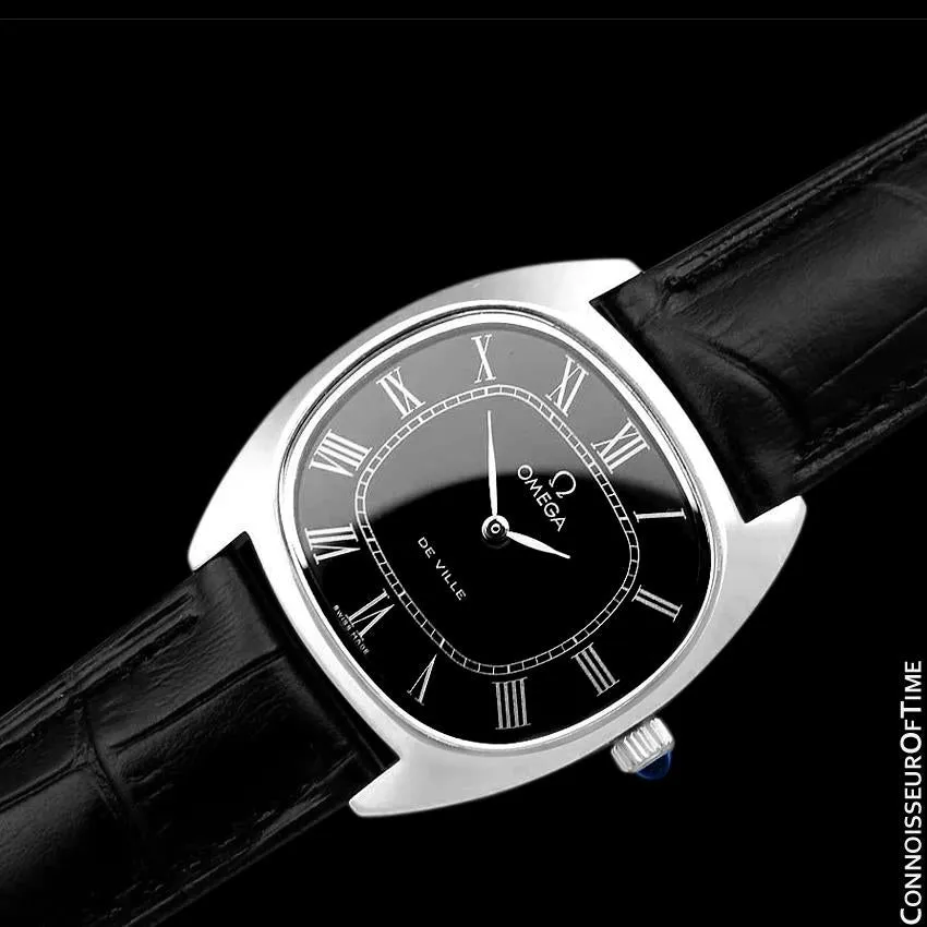 1976 Omega De Ville Vintage Mens Midsize Retro Ultra Thin TV Watch - Stainless Steel