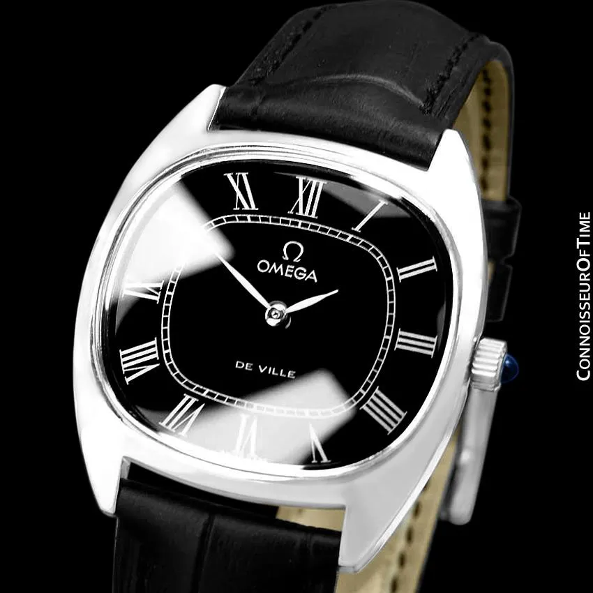 1976 Omega De Ville Vintage Mens Midsize Retro Ultra Thin TV Watch - Stainless Steel