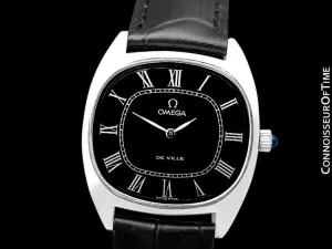 1976 Omega De Ville Vintage Mens Midsize Retro Ultra Thin TV Watch - Stainless Steel