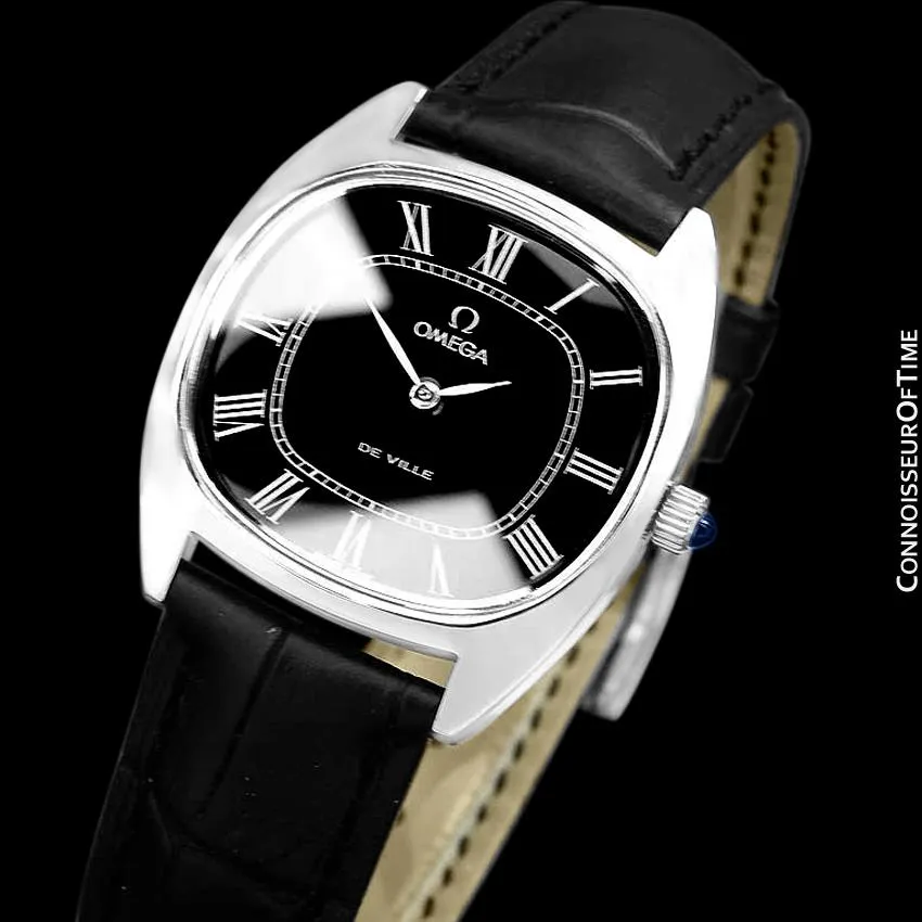 1976 Omega De Ville Vintage Mens Midsize Retro Ultra Thin TV Watch - Stainless Steel