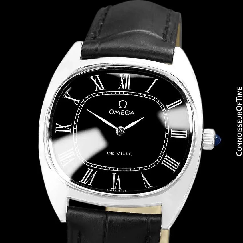 1976 Omega De Ville Vintage Mens Midsize Retro Ultra Thin TV Watch - Stainless Steel