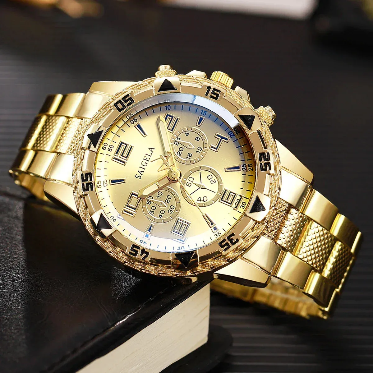 2 Piece Mens Business Watch Set Arabic Dial Steel Band