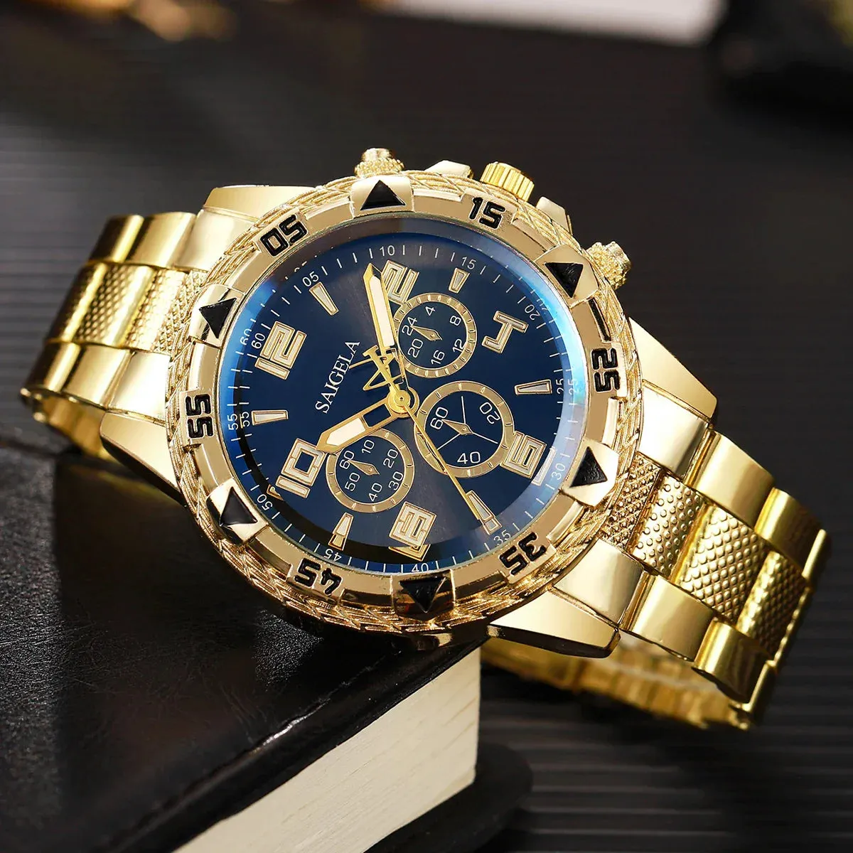 2 Piece Mens Business Watch Set Arabic Dial Steel Band