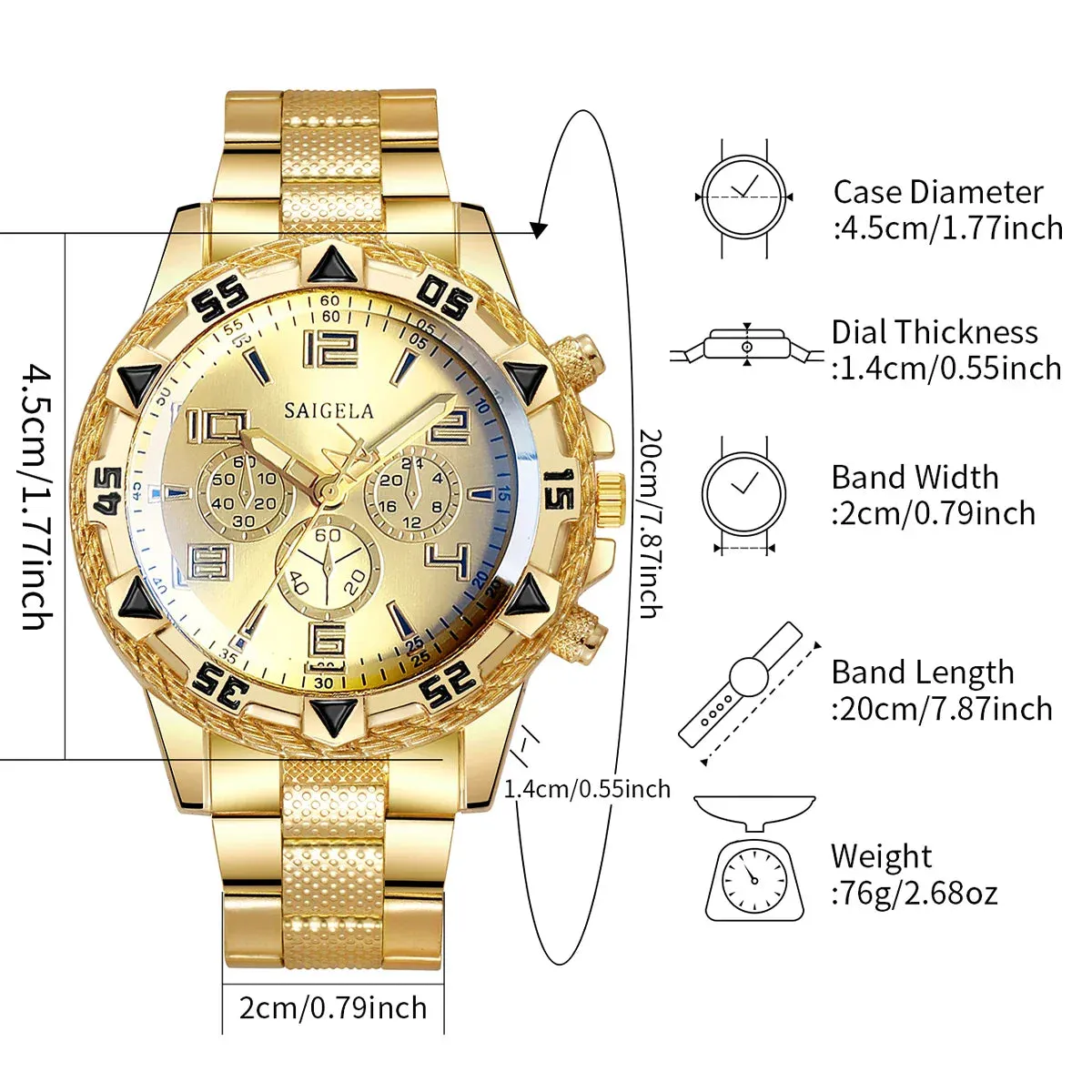 2 Piece Mens Business Watch Set Arabic Dial Steel Band