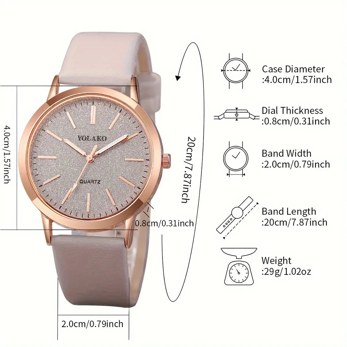 2 Piece Shiny PU Leather Quartz Watch Set Rose Flower Bracelet