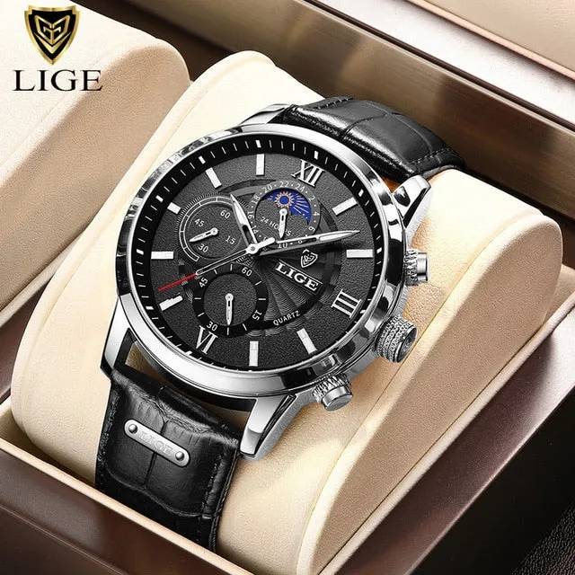 2022 New Mens Watches LIGE Top Brand Luxury Leather Casual Quartz Watch Men&#39;s Sport Waterproof Clock Watch Relogio Masculino Box