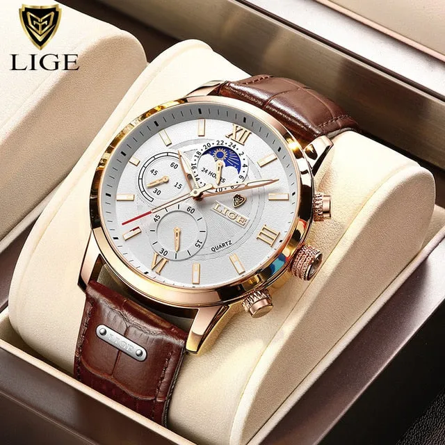 2022 New Mens Watches LIGE Top Brand Luxury Leather Casual Quartz Watch Men&#39;s Sport Waterproof Clock Watch Relogio Masculino Box