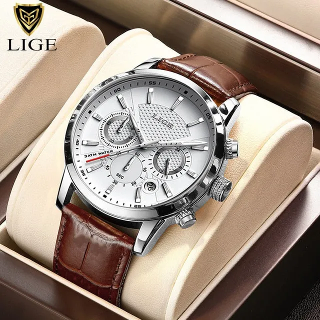 2022 New Mens Watches LIGE Top Brand Luxury Leather Casual Quartz Watch Men&#39;s Sport Waterproof Clock Watch Relogio Masculino Box