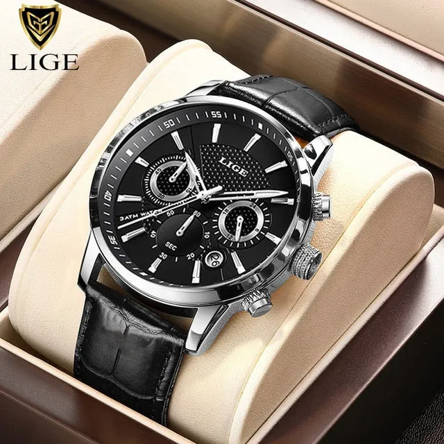 2022 New Mens Watches LIGE Top Brand Luxury Leather Casual Quartz Watch Men&#39;s Sport Waterproof Clock Watch Relogio Masculino Box
