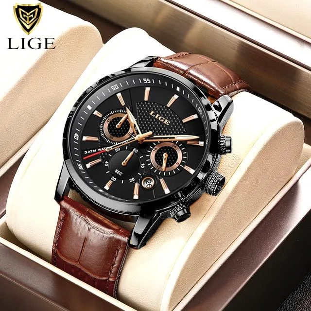 2022 New Mens Watches LIGE Top Brand Luxury Leather Casual Quartz Watch Men&#39;s Sport Waterproof Clock Watch Relogio Masculino Box