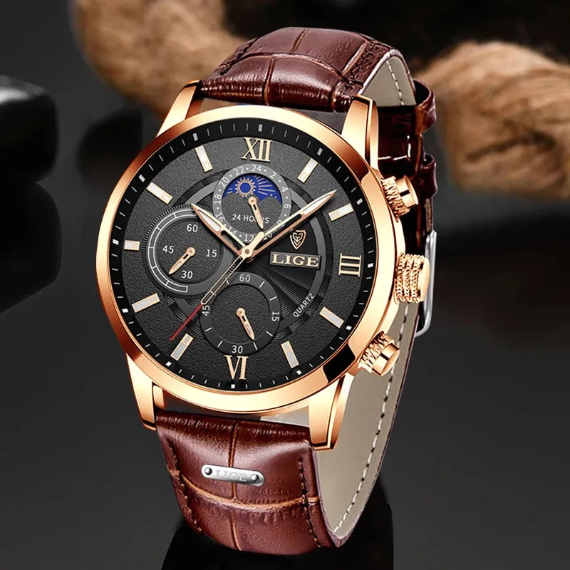 2022 New Mens Watches LIGE Top Brand Luxury Leather Casual Quartz Watch Men&#39;s Sport Waterproof Clock Watch Relogio Masculino Box