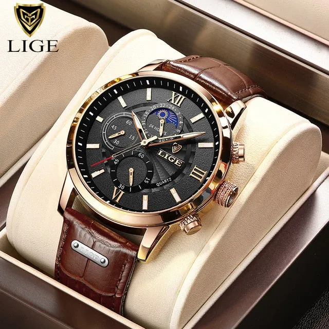 2022 New Mens Watches LIGE Top Brand Luxury Leather Casual Quartz Watch Men&#39;s Sport Waterproof Clock Watch Relogio Masculino Box