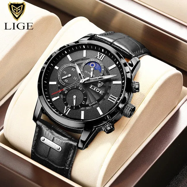 2022 New Mens Watches LIGE Top Brand Luxury Leather Casual Quartz Watch Men&#39;s Sport Waterproof Clock Watch Relogio Masculino Box