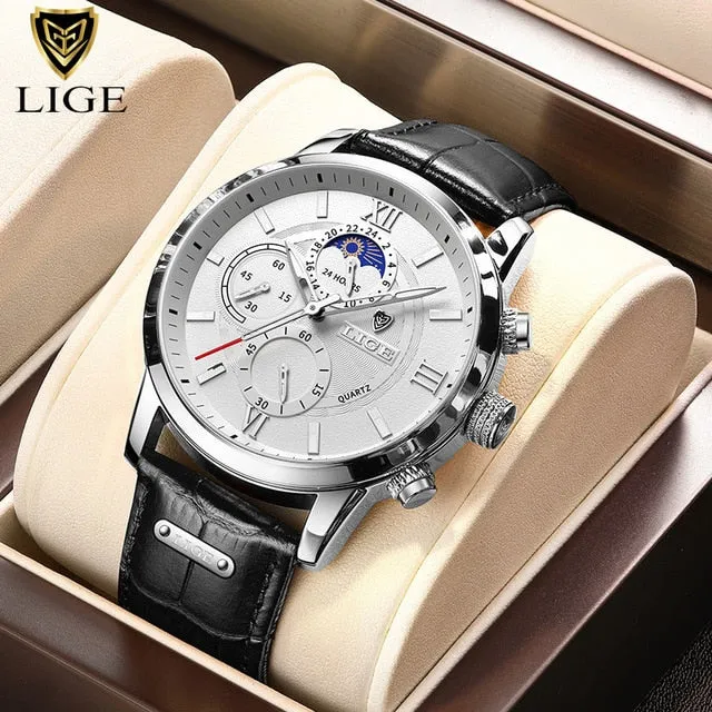 2022 New Mens Watches LIGE Top Brand Luxury Leather Casual Quartz Watch Men&#39;s Sport Waterproof Clock Watch Relogio Masculino Box