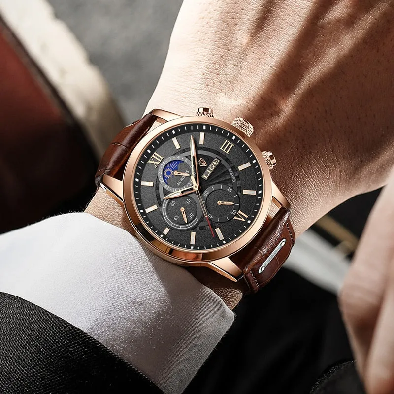 2022 New Mens Watches LIGE Top Brand Luxury Leather Casual Quartz Watch Men&#39;s Sport Waterproof Clock Watch Relogio Masculino Box