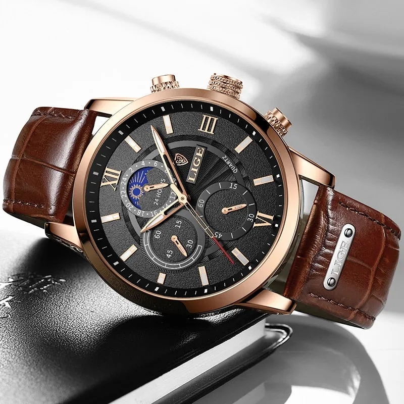 2022 New Mens Watches LIGE Top Brand Luxury Leather Casual Quartz Watch Men&#39;s Sport Waterproof Clock Watch Relogio Masculino Box