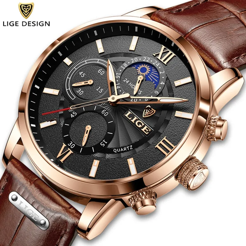 2022 New Mens Watches LIGE Top Brand Luxury Leather Casual Quartz Watch Men&#39;s Sport Waterproof Clock Watch Relogio Masculino Box