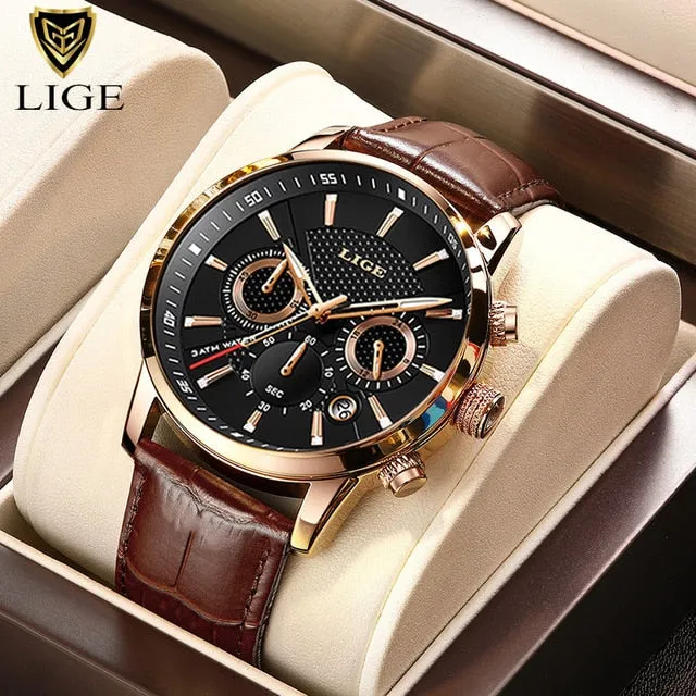 2022 New Mens Watches LIGE Top Brand Luxury Leather Casual Quartz Watch Men&#39;s Sport Waterproof Clock Watch Relogio Masculino Box