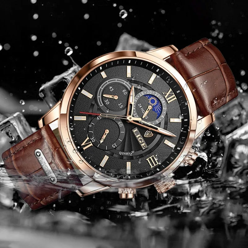 2022 New Mens Watches LIGE Top Brand Luxury Leather Casual Quartz Watch Men&#39;s Sport Waterproof Clock Watch Relogio Masculino Box