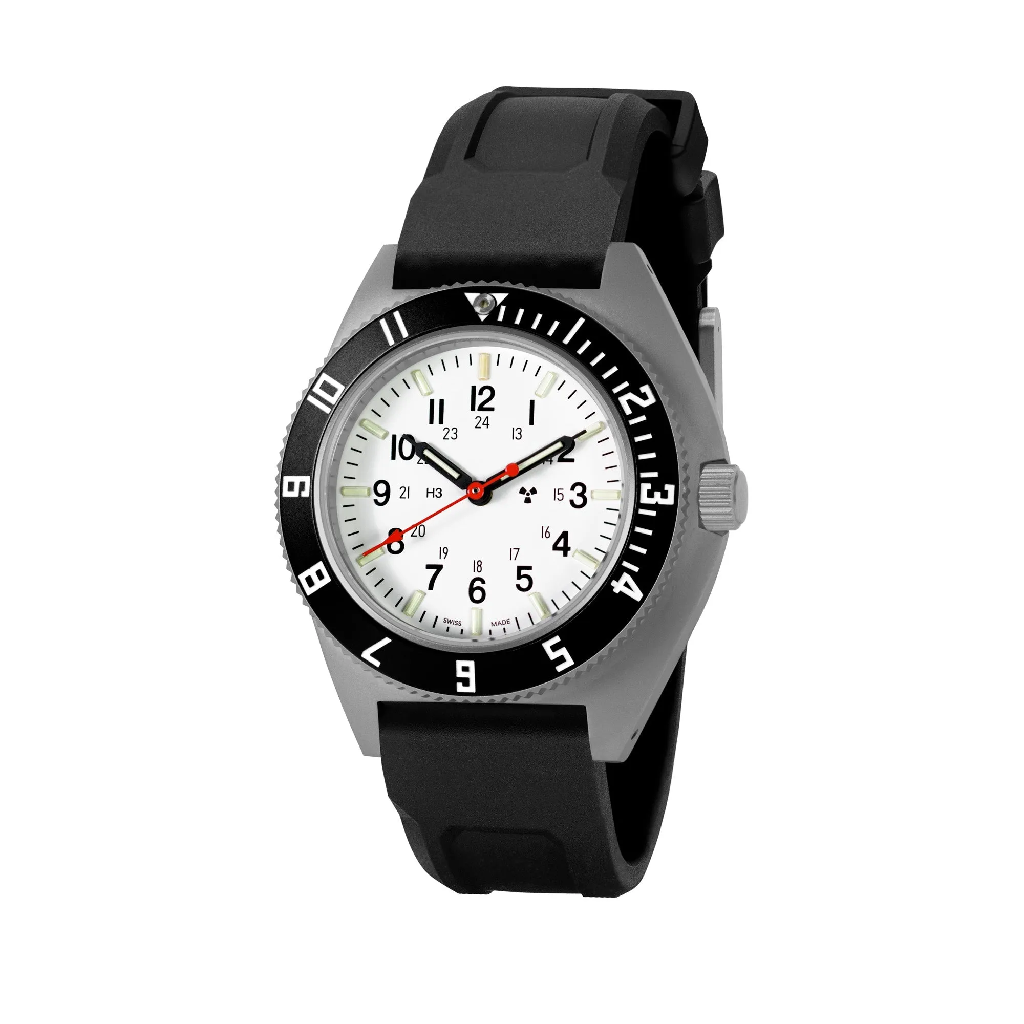 41mm Arctic Steel Navigator (SSNAV) on Black 3-Piece Rubber Strap Kit