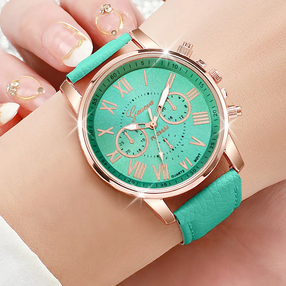 6 Piece Casual Leather Band Analog Watch Set - Without Box