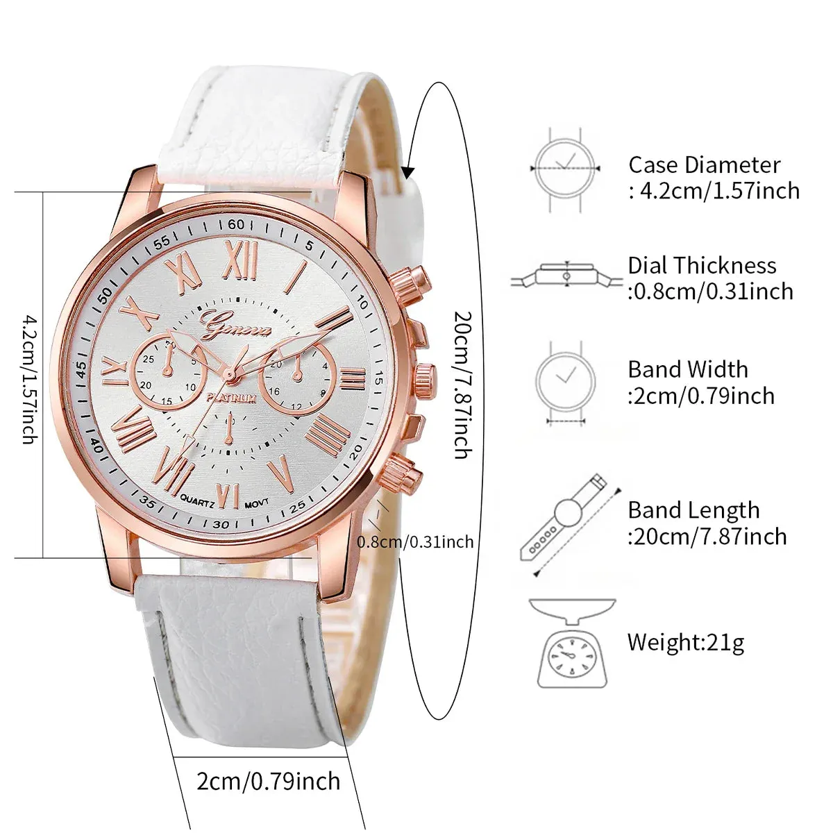 6 Piece Casual Leather Quartz Watch Set Diamonds - Without Box