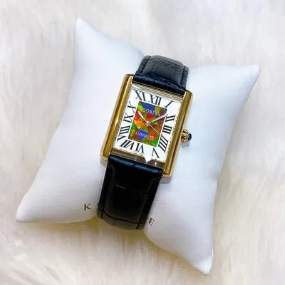 Ammolite Watch- Small- Roman Mosaic Rectangle Watch-Black Leather Strap (Korite)