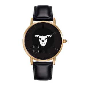 ARIES GOLD CUSTOMISED GOLD STAINLESS STEEL WATCH - BLA BLA BLACK UNISEX LEATHER STRAP WATCH