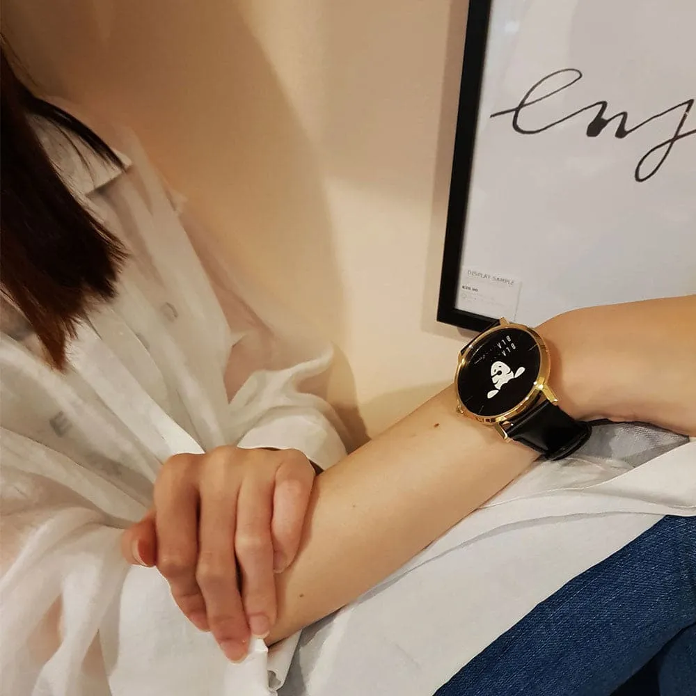 ARIES GOLD CUSTOMISED GOLD STAINLESS STEEL WATCH - BLA BLA BLACK UNISEX LEATHER STRAP WATCH