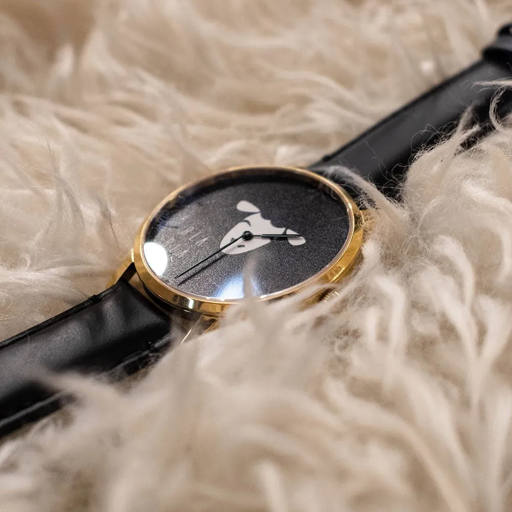ARIES GOLD CUSTOMISED GOLD STAINLESS STEEL WATCH - BLA BLA BLACK UNISEX LEATHER STRAP WATCH