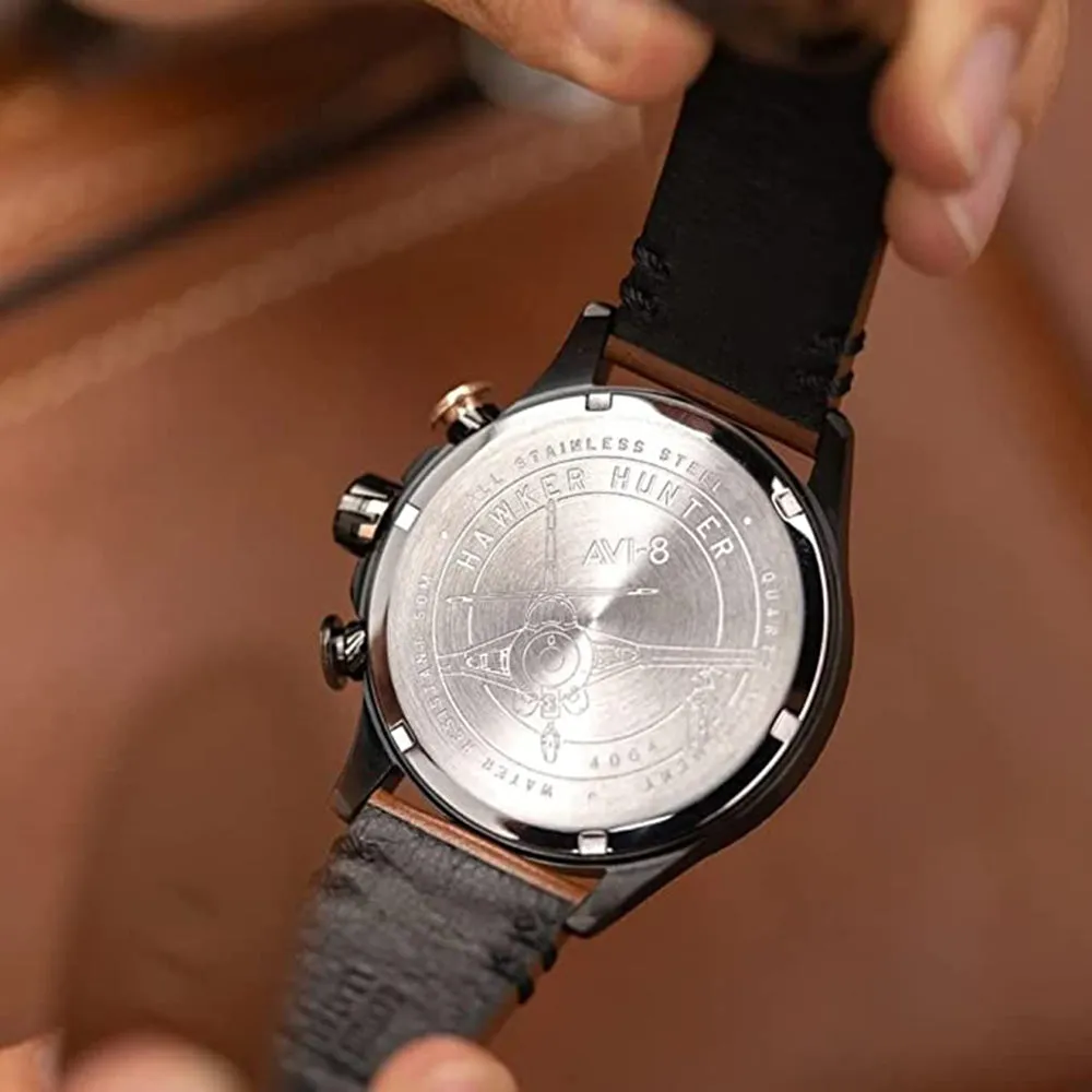 AVI-8 Men's Black Dial Brown Leather Band Chronograph Watch - AV-4064-06