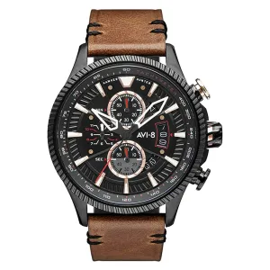 AVI-8 Men's Black Dial Brown Leather Band Chronograph Watch - AV-4064-06