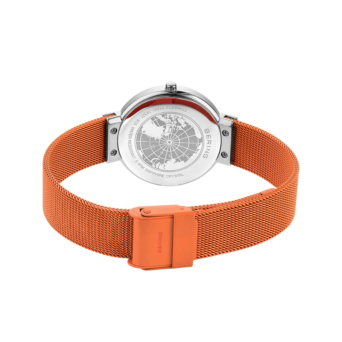 Bering Steel Ladies Orange Dial & Mesh Strap Watch