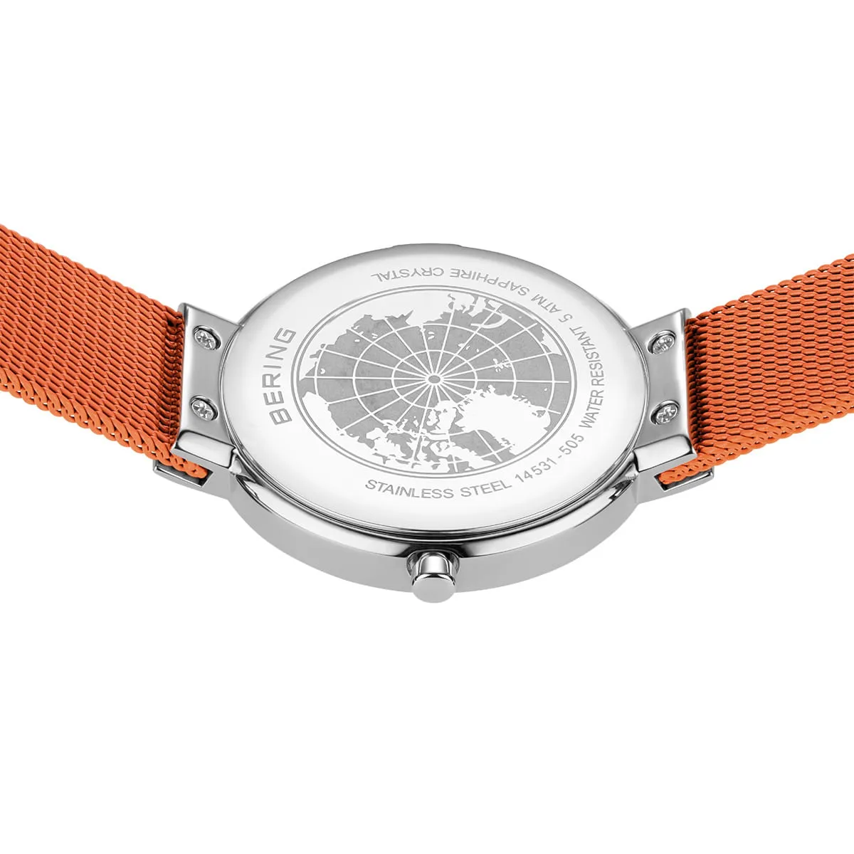 Bering Steel Ladies Orange Dial & Mesh Strap Watch