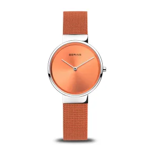 Bering Steel Ladies Orange Dial & Mesh Strap Watch
