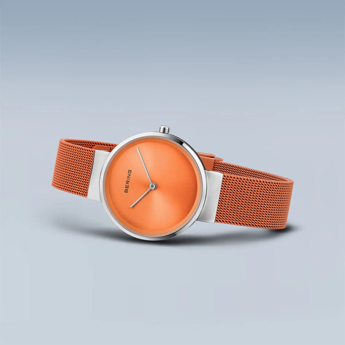 Bering Steel Ladies Orange Dial & Mesh Strap Watch