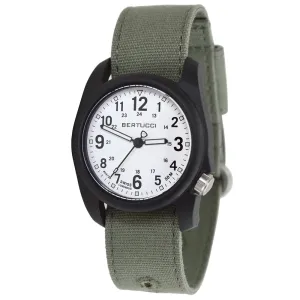 Bertucci Mens DX3 Spruce Comfort Canvas Band White Analog Dial Quartz Watch - 11090