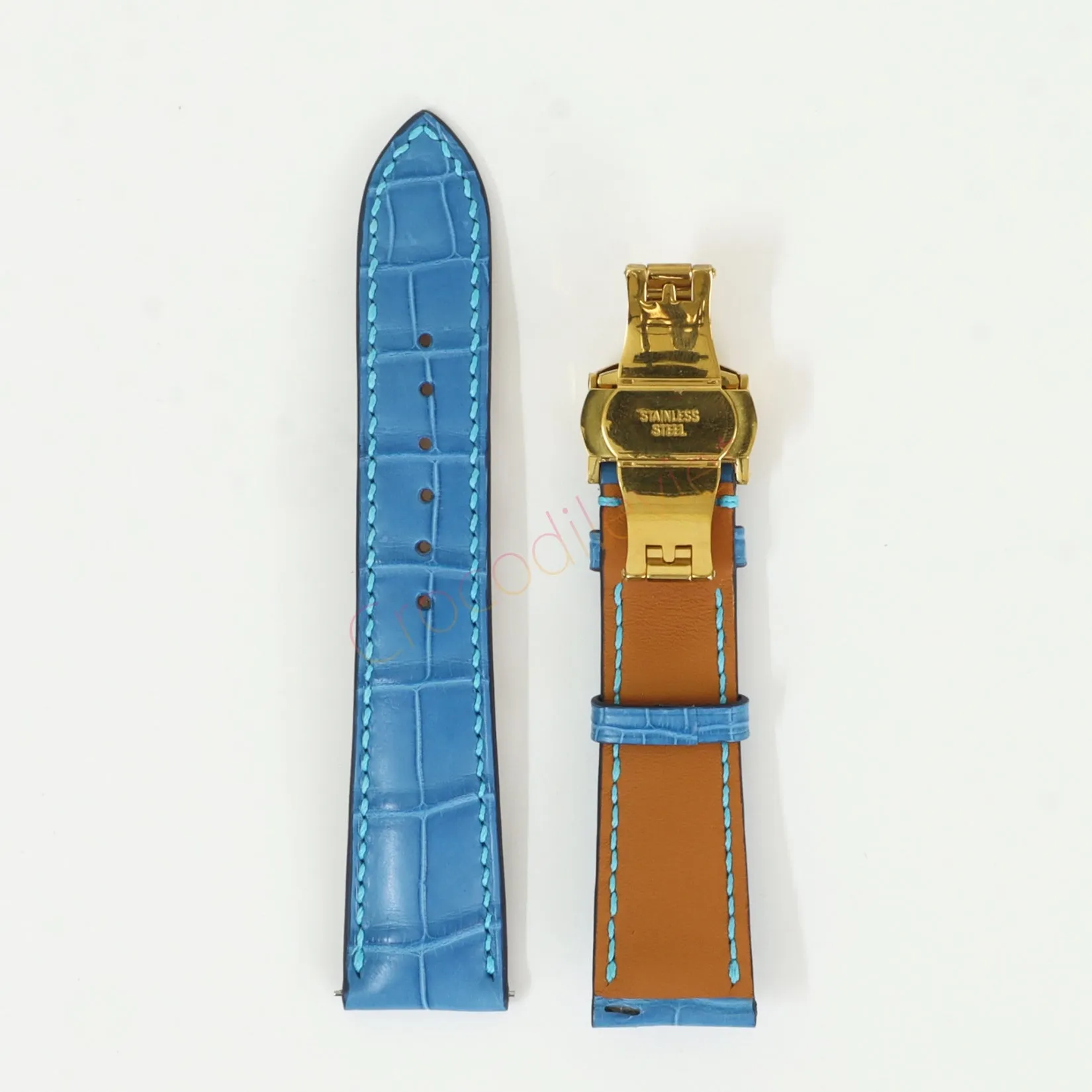 Blue Genuine Alligator Leather Watch Straps With Deployant Clasp, Leather Watch Bands Quick Release Pins, Handmade Leather Watch Strap