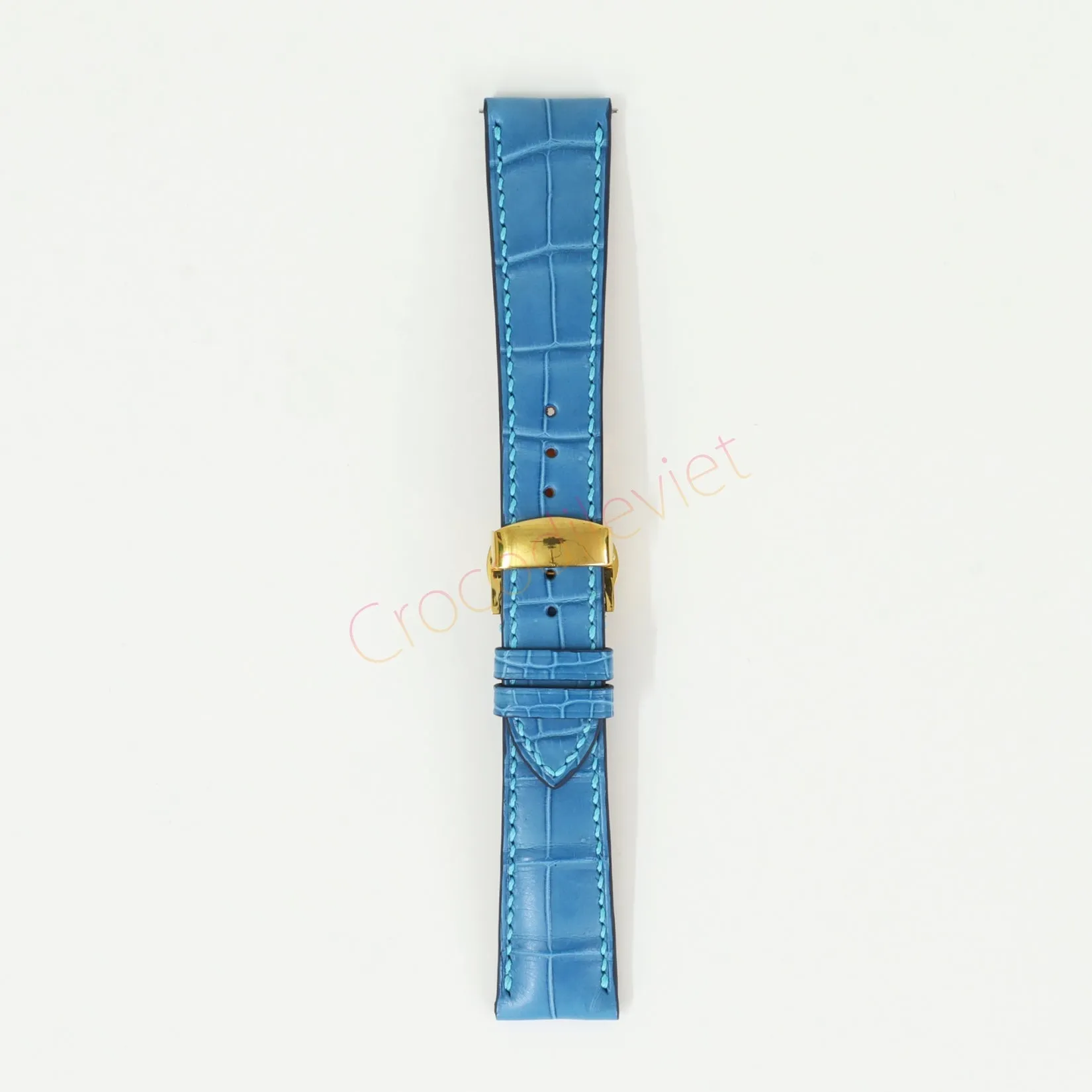 Blue Genuine Alligator Leather Watch Straps With Deployant Clasp, Leather Watch Bands Quick Release Pins, Handmade Leather Watch Strap