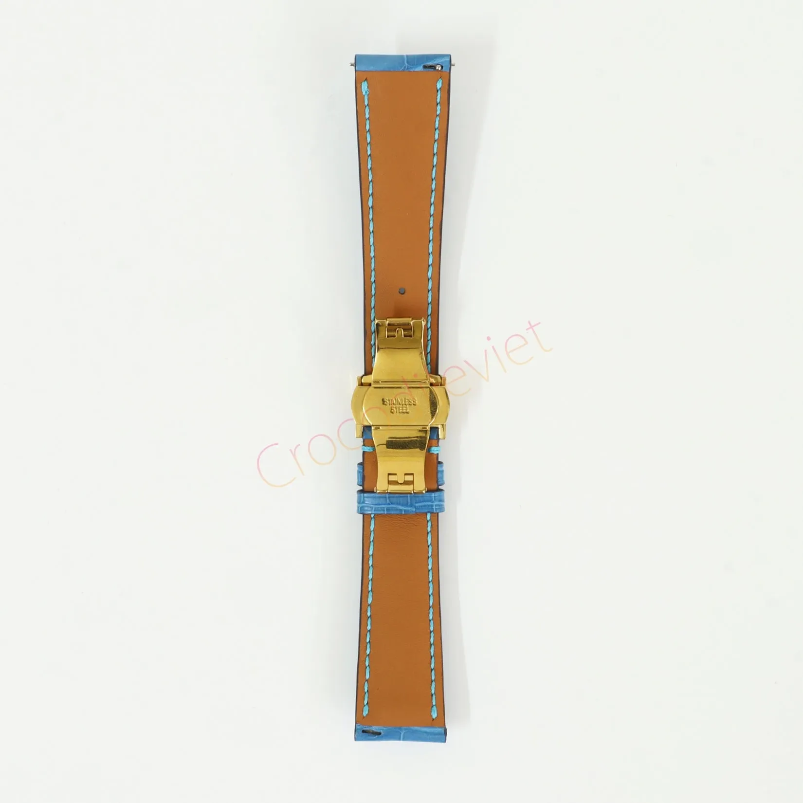 Blue Genuine Alligator Leather Watch Straps With Deployant Clasp, Leather Watch Bands Quick Release Pins, Handmade Leather Watch Strap