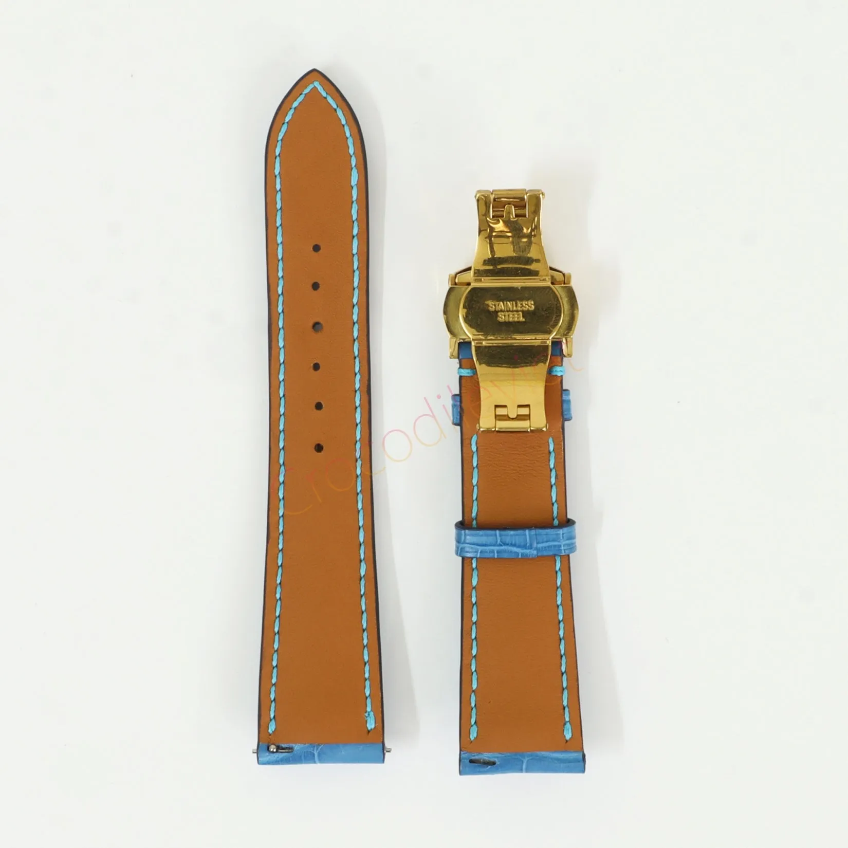 Blue Genuine Alligator Leather Watch Straps With Deployant Clasp, Leather Watch Bands Quick Release Pins, Handmade Leather Watch Strap