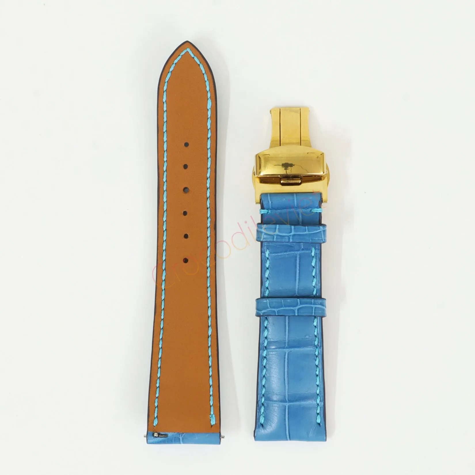 Blue Genuine Alligator Leather Watch Straps With Deployant Clasp, Leather Watch Bands Quick Release Pins, Handmade Leather Watch Strap