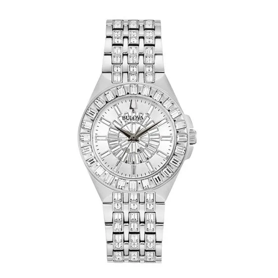 Bulova Crystal Collection Watch with 32MM Silvertone Round Dial and Stainless Steel Bracelet. 96L278