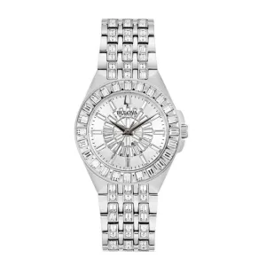 Bulova Crystal Collection Watch with 32MM Silvertone Round Dial and Stainless Steel Bracelet. 96L278
