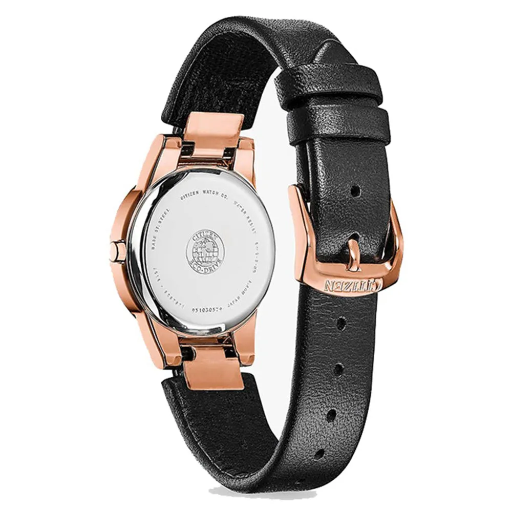 Citizen Womens Eco-drive Axiom  White Black Rose Gold Dial Band Leather Strap Watch - GA1058-16E