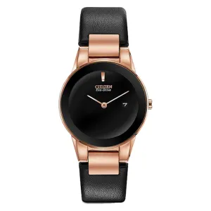 Citizen Womens Eco-drive Axiom  White Black Rose Gold Dial Band Leather Strap Watch - GA1058-16E